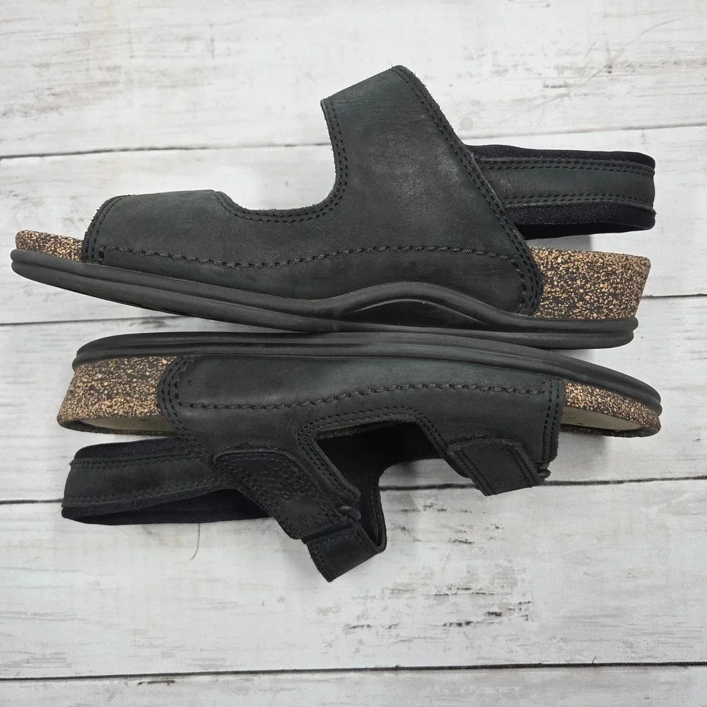 ECCO Cozmo Slide Sandal Women 40 Black Nubuck Leather Adjustable Straps Cork
